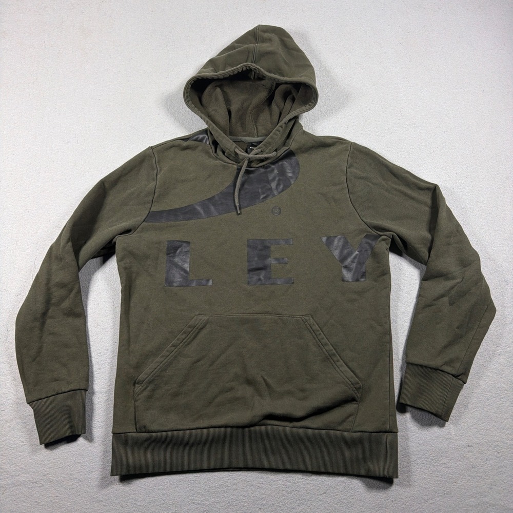 Oakley Graphic Logo Hoodie Men Large Custom Fit Olive Green Pullover Streetwear